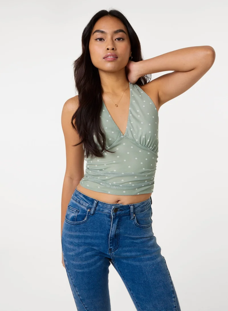 بينك فانيلا Ruched Side Halter Top In Polka Dot